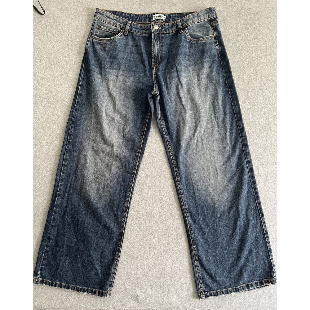 Refuge Denim Skater Y2K Jeans Women's 13 Faded Mid Rise Wide Leg Rigid Pants 36W